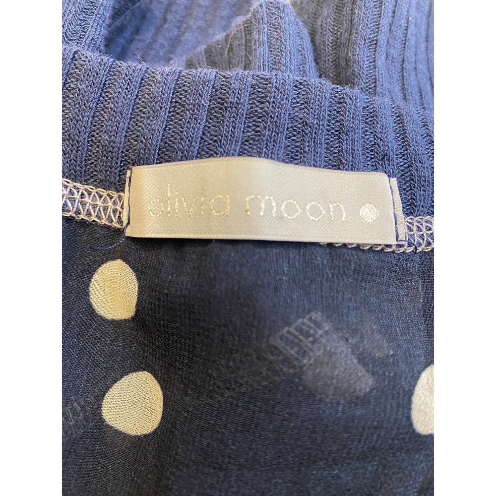 Olivia Moon Black and Navy Blue White Polka Dot Sheer Blouse XL - Picture 5 of 7